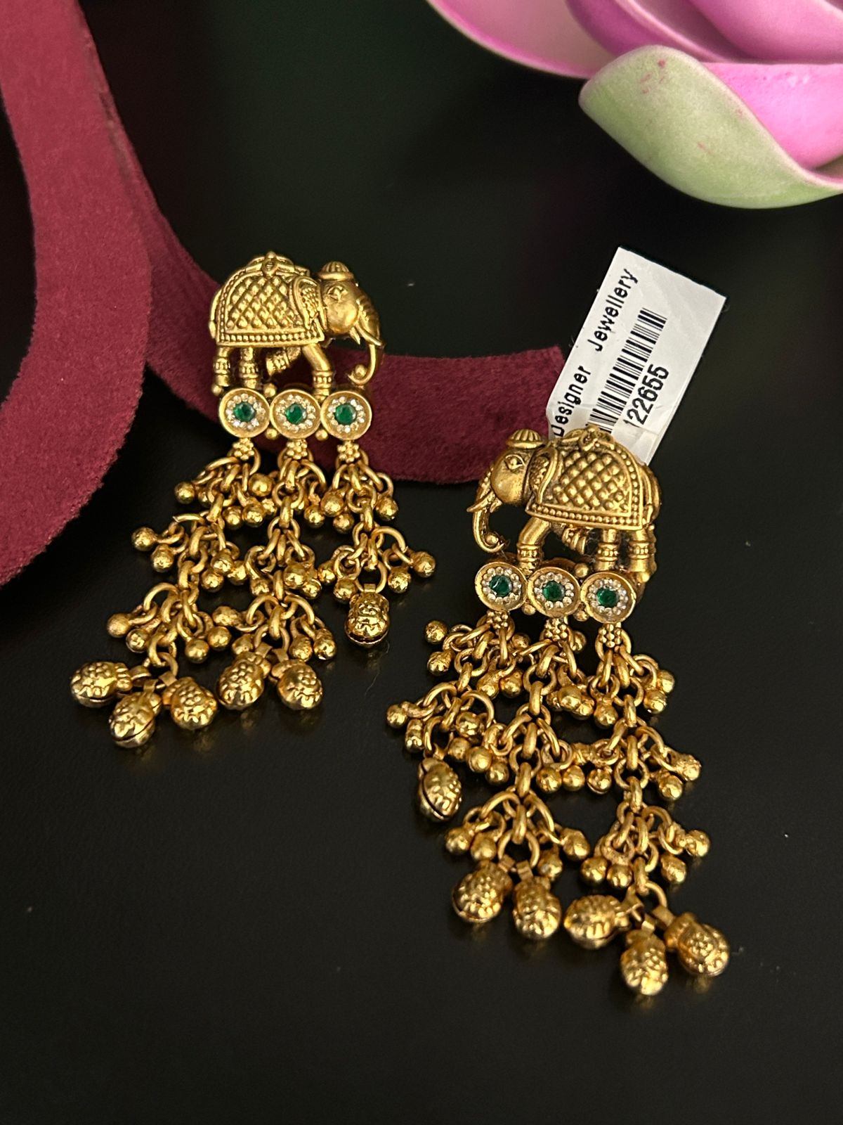 Antique Elephant Design Gold Finish Earrings